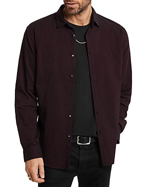 John Varvatos Mens Slim Button Front Sport Shirt Large Cherrywood Red Striped
