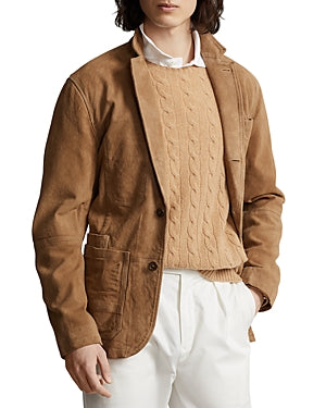 Polo Ralph Lauren Mens Suede Leather Jacket XL Khaki Brown