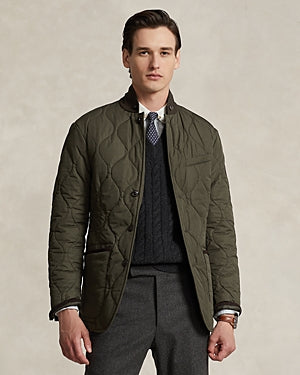 Polo Ralph Lauren Suede Trimmed Quilted Jacket Large Olive Green