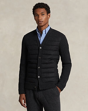 Polo Ralph Lauren Wool & Cashmere Quilted Regular Fit Cardigan Sweater Large Black