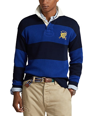 Polo Ralph Lauren Men's Striped Cotton Rugby Sweater Medium Blue Royal Combo