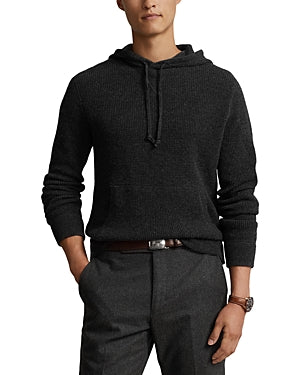 Polo Ralph Lauren Mens Cashmere Waffle Knit Hooded Sweater Granite Grey Small