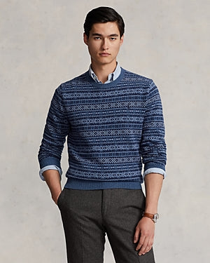 Polo Ralph Lauren Mens Regular fit Crew Neck Sweater XXL Blue Fair Isle Wool