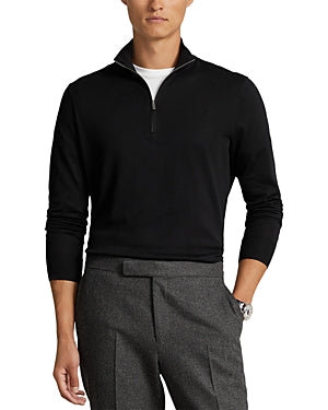 Polo Ralph Lauren Cotton Regular Fit Quarter Zip Mock Neck Sweater Large Black