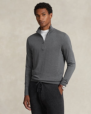 Polo Ralph Lauren Cotton Regular Fit Quarter Zip Mock Neck Sweater Small Grey