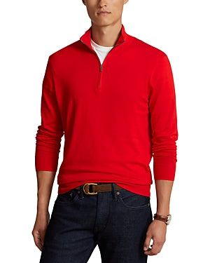 Polo Ralph Lauren Cotton Regular Fit Quarter Zip Mock Neck Sweater Small Red
