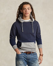 Polo Ralph Lauren Mens Two-Tone Fleece Hoodie Sweatshirt Small Navy Blue / Grey