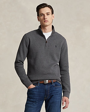 Polo Ralph Lauren Double-Knit Mesh Quarter Zip Pullover Sweater Medium Grey