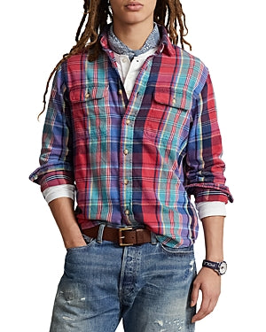 Polo Ralph Lauren Custom Fit Plaid Flannel Workshirt Button Down Red Multi XL