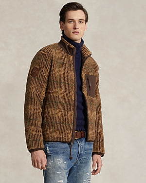 Polo Ralph Lauren Mens Brown Glen Plaid Pile Fleece Jacquard Bomber Jacket XXL