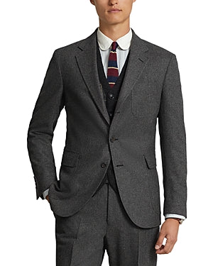 Polo Ralph Lauren Mens Flannel Wool Trim Fit Suit Jacket 42R Grey Sport Coat