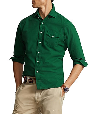 Polo Ralph Lauren Mens Classic Fit Dyed Oxford Button Down Shirt Green Large