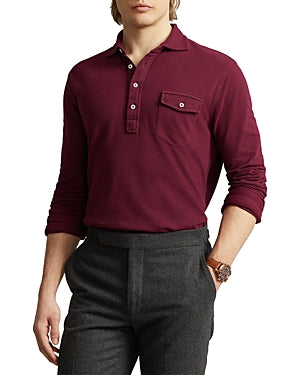 Polo Ralph Lauren Mens Classic Fit Mesh Long Sleeve Polo Shirt Wine 2XL