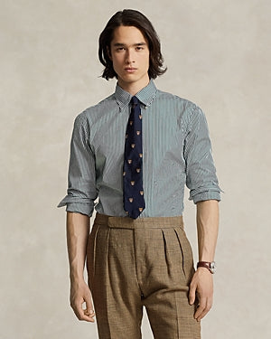 Polo Ralph Lauren Mens Poplin Striped Custom Fit Button Down Shirt Green Large