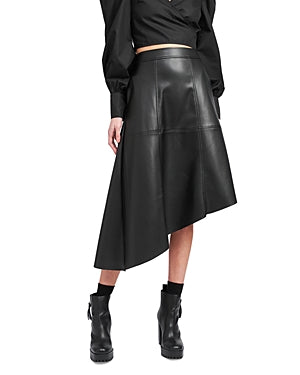 En Saison Womens Faux Leather Asymmetric A-Line Skirt XS Black