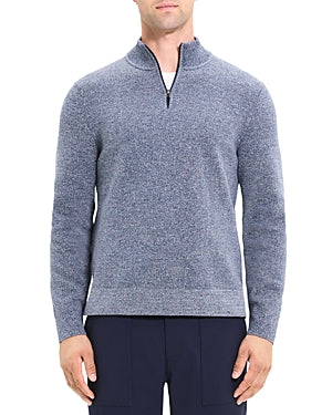 Theory Mens Regular fit Long Sleeve Quarter Zip Sweater Small Mock Neck Blue