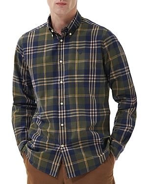 Barbour Mens Edgar Tailored Button Down Long Sleeve Shirt Plaid Green Large