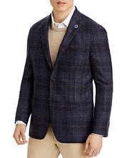 Hart Schaffner Marx New York Boucle Plaid Regular Fit Sport Coat 48R Brown Blue