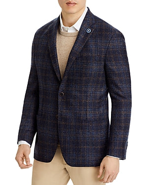 Hart Schaffner Marx New York Boucle Plaid Regular Fit Sport Coat 48R Brown Blue