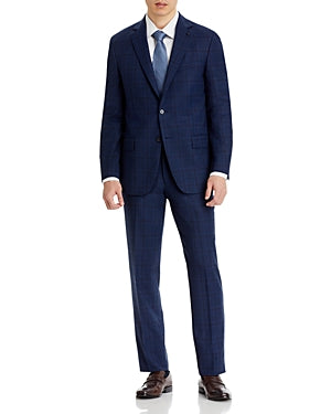 Hart Schaffner Marx New York Regular Fit Suit 42S / 36W Blue Brown Plaid