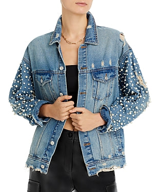 Sunset & Spring Womens Embellished Casual Denim Jacket XS Blue