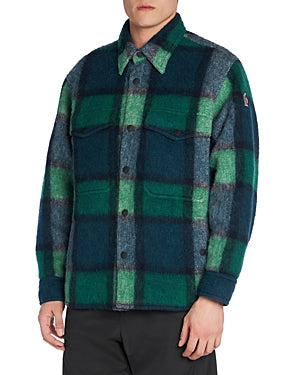 Moncler Mens Grenoble Waier Shirt Jacket Size 4 / L Green Plaid Wool