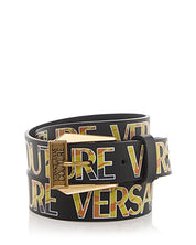 VERSACE JEANS COUTURE Black/Gold Buckle Lettering Leather Adjustable Belt 34