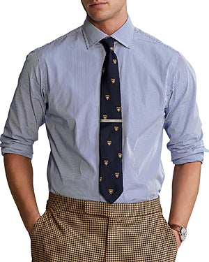 Polo Ralph Lauren Mens Regent Custom Fit Stripe Poplin Stripe Shirt Blue 17.5 XL