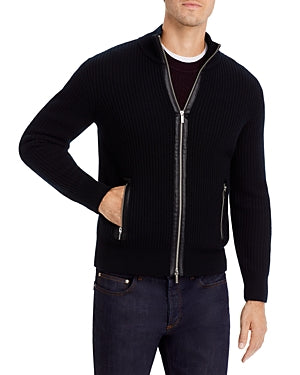 The Men's Store Double Zip Front Cardigan Merino Wool Sweater Small Black