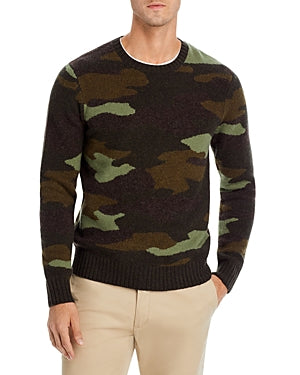 The Men's Store  Camo Crewneck Merino Wool Sweater Green Medium