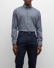 Peter Millar Mens Becket Crown Lite Button Up Long Sleeve Shirt Grey Check XXL