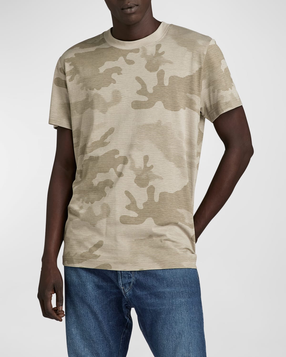 G Star Raw Mens Camo Short Sleeve T Shirt Beige Green Small