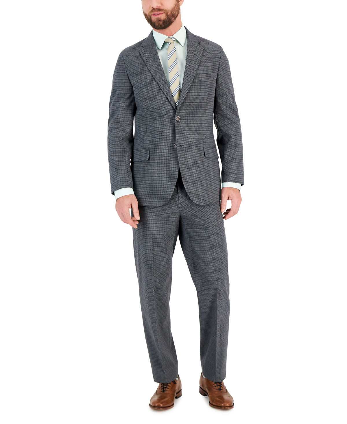 Nautica Mens Modern fit 2 Piece Suit 40 L / 32 Waist Grey Plaid Stretch