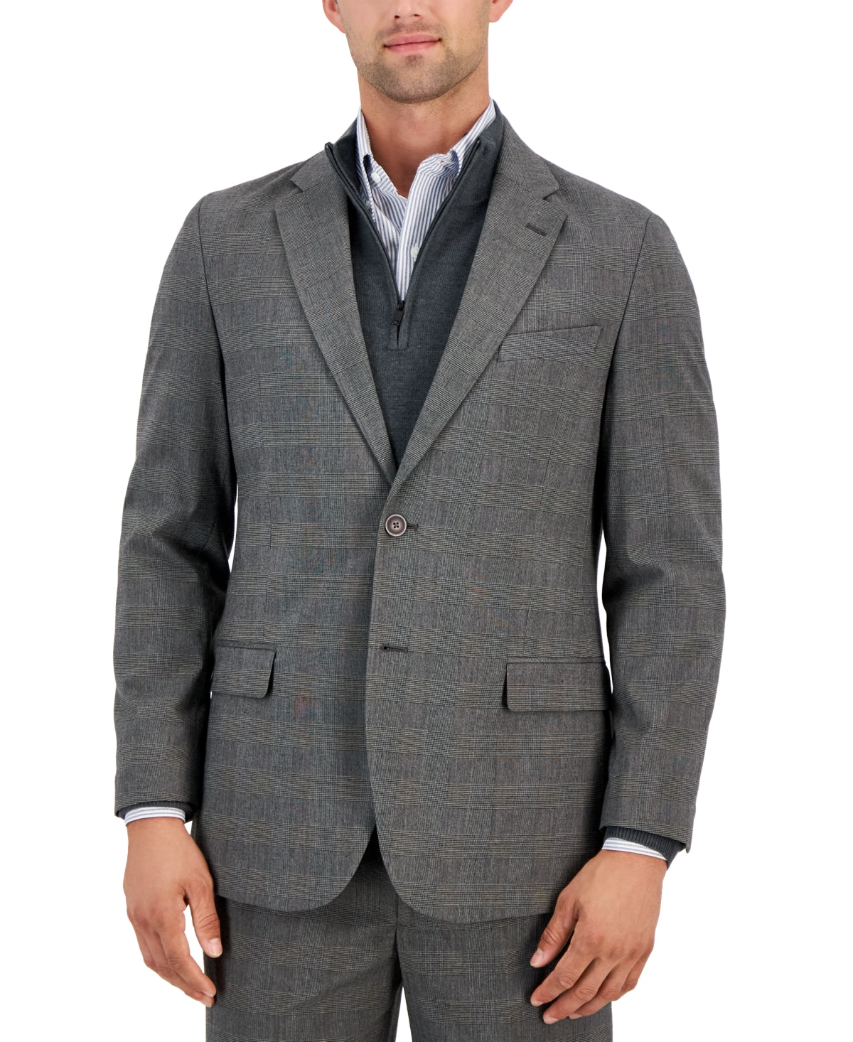 Nautica Modern-Fit Stretch Nested Suit Grey Plaid 42R / 36 x 32