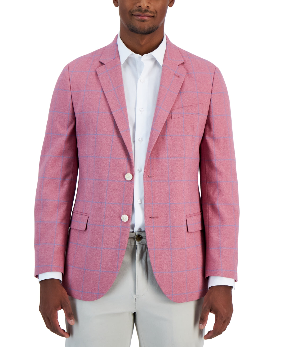 Nautica Mens Modern fit Sport Coat Blazer 40 L Pink Check Stretch