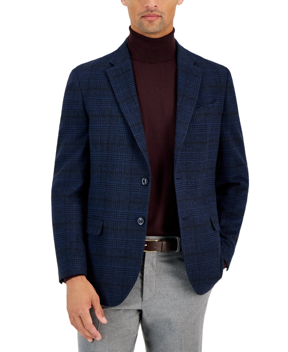 Nautica Men's Modern Fit Plaid Tweed Sport Coat Navy 40L