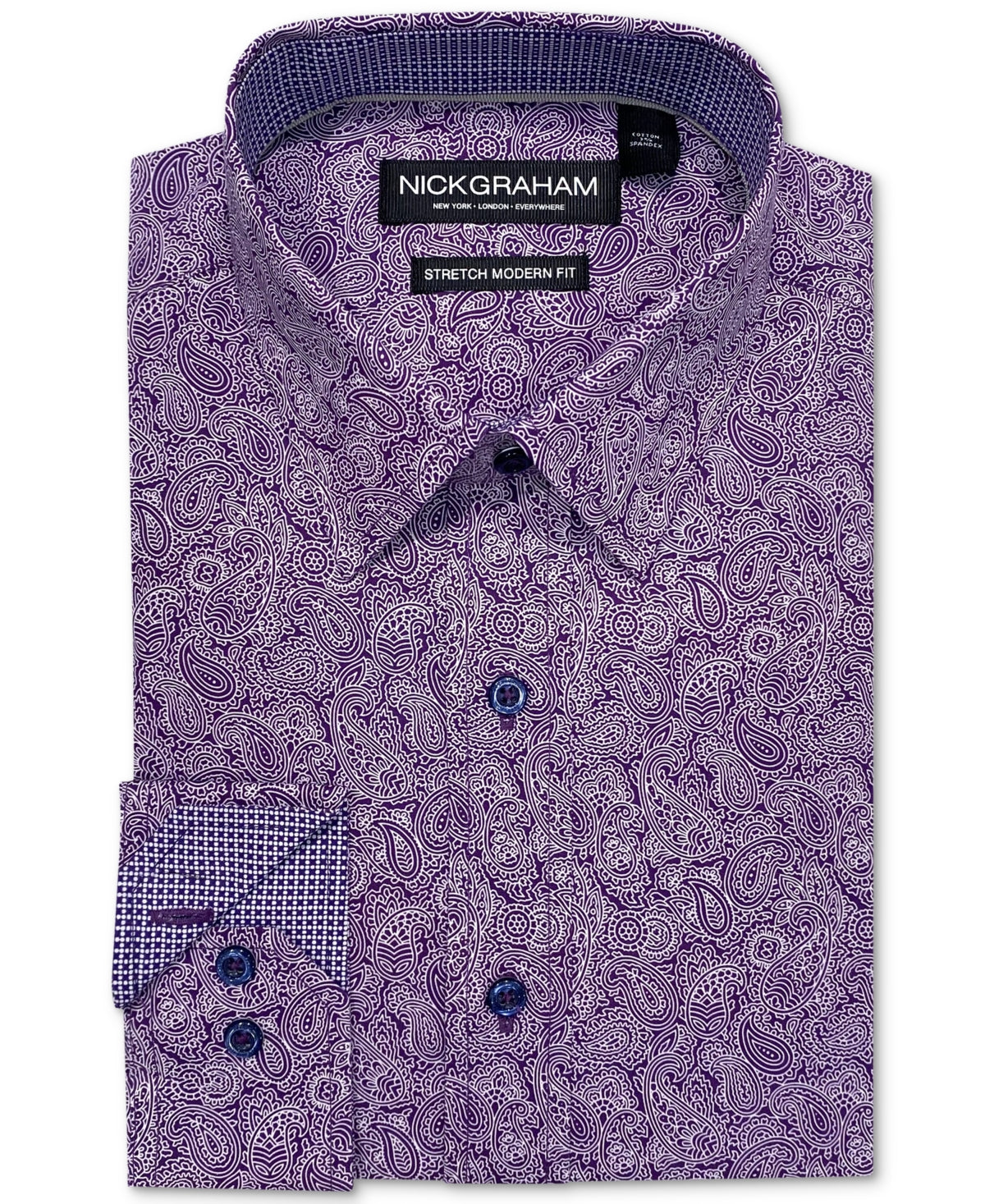 Nick Graham Mens Modern fit Dress Shirt Large 16-16.5 34-35 Purple Paisley