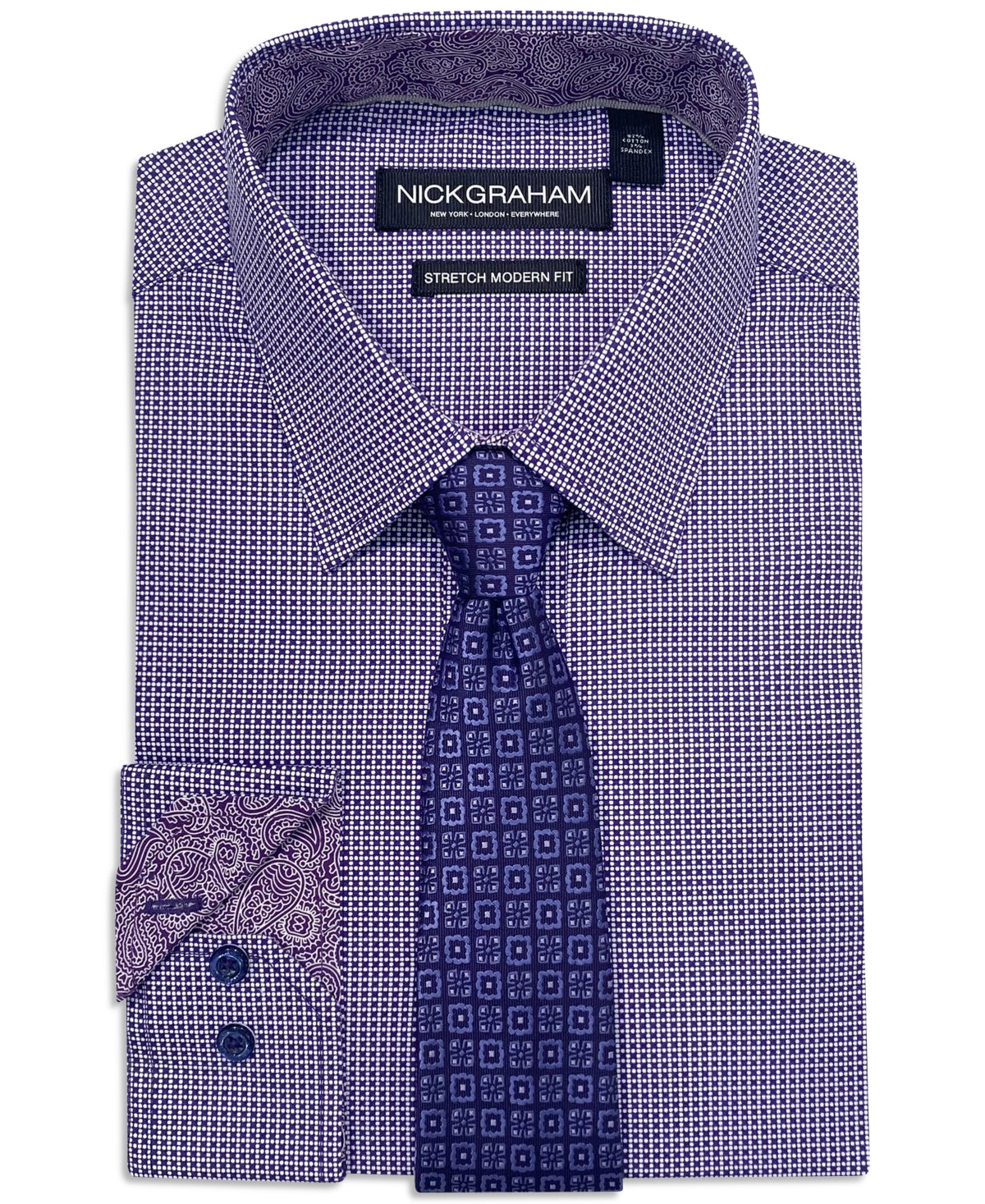 Nick Graham Mens Modern fit Dress Shirt Medium 15.5 in 32-33 Dark Purple Check