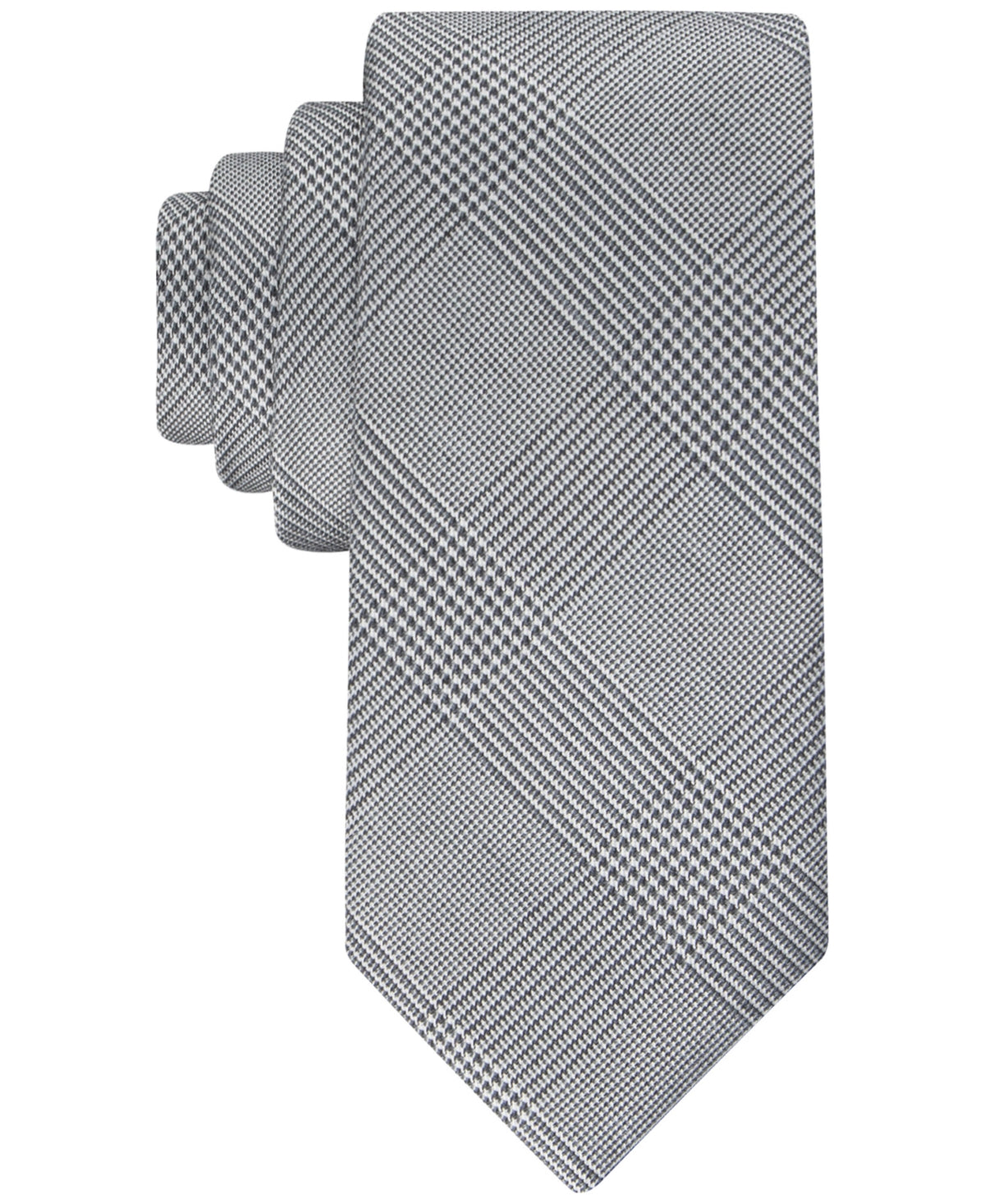 Calvin Klein Mens Glen Plaid Tie Grey Necktie