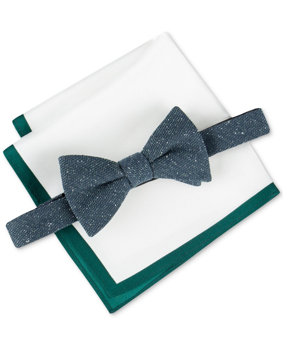 Tommy Hilfiger Mens Regular fit Bow Tie Necktie One Size Green Pocket Square Set