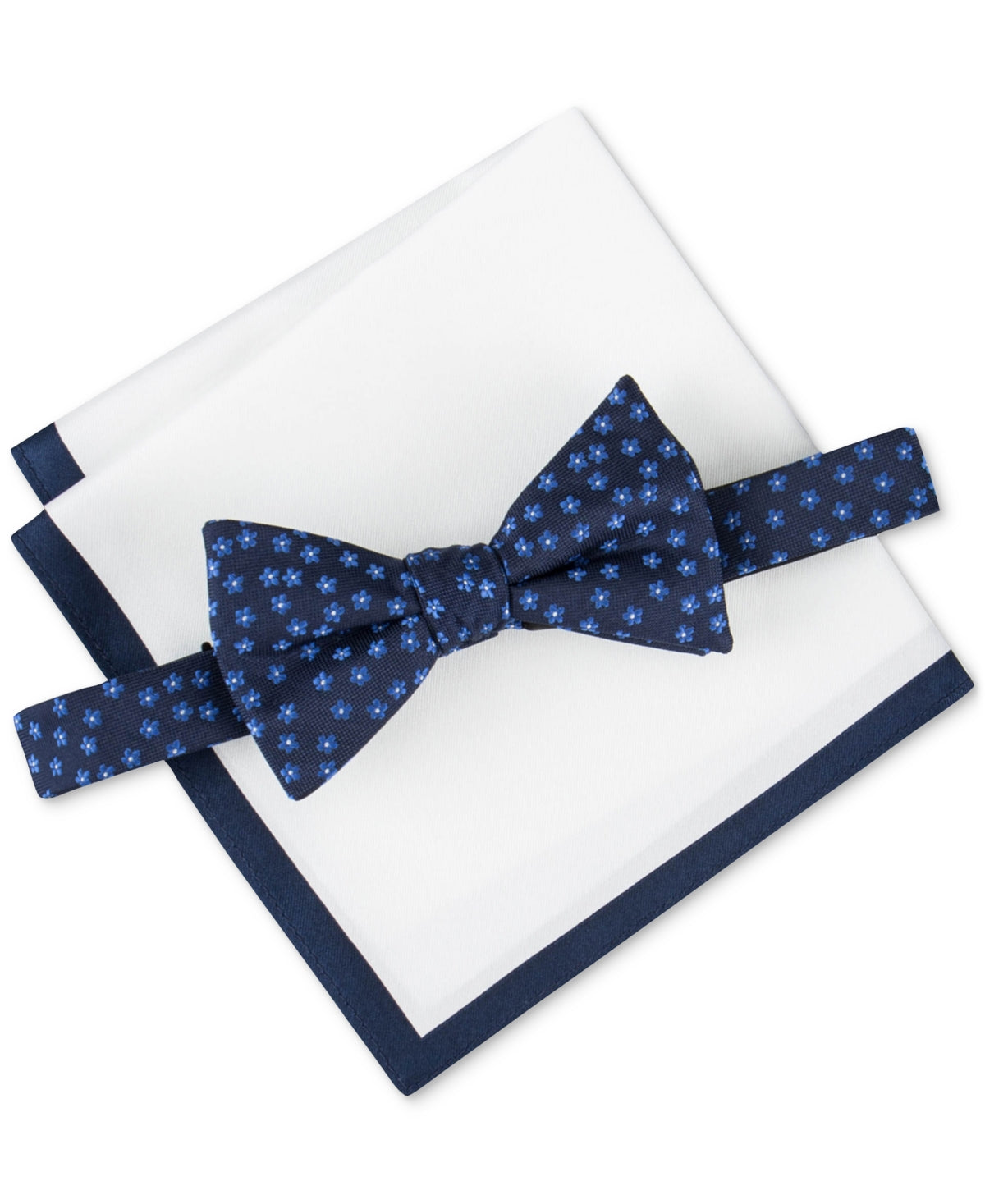 Tommy Hilfiger Mens Floral Bow Tie Pocket Navy Blue Necktie