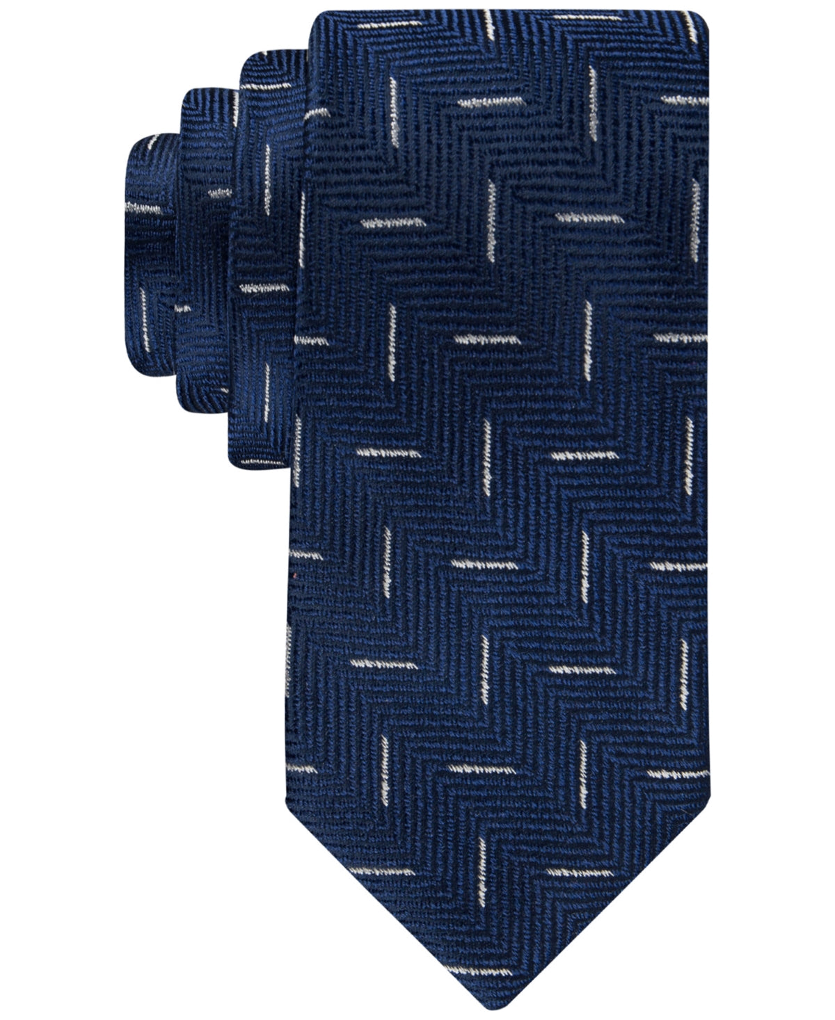 Tommy Hilfiger Men's Herringbone Geo Print Tie Navy Blue White Necktie