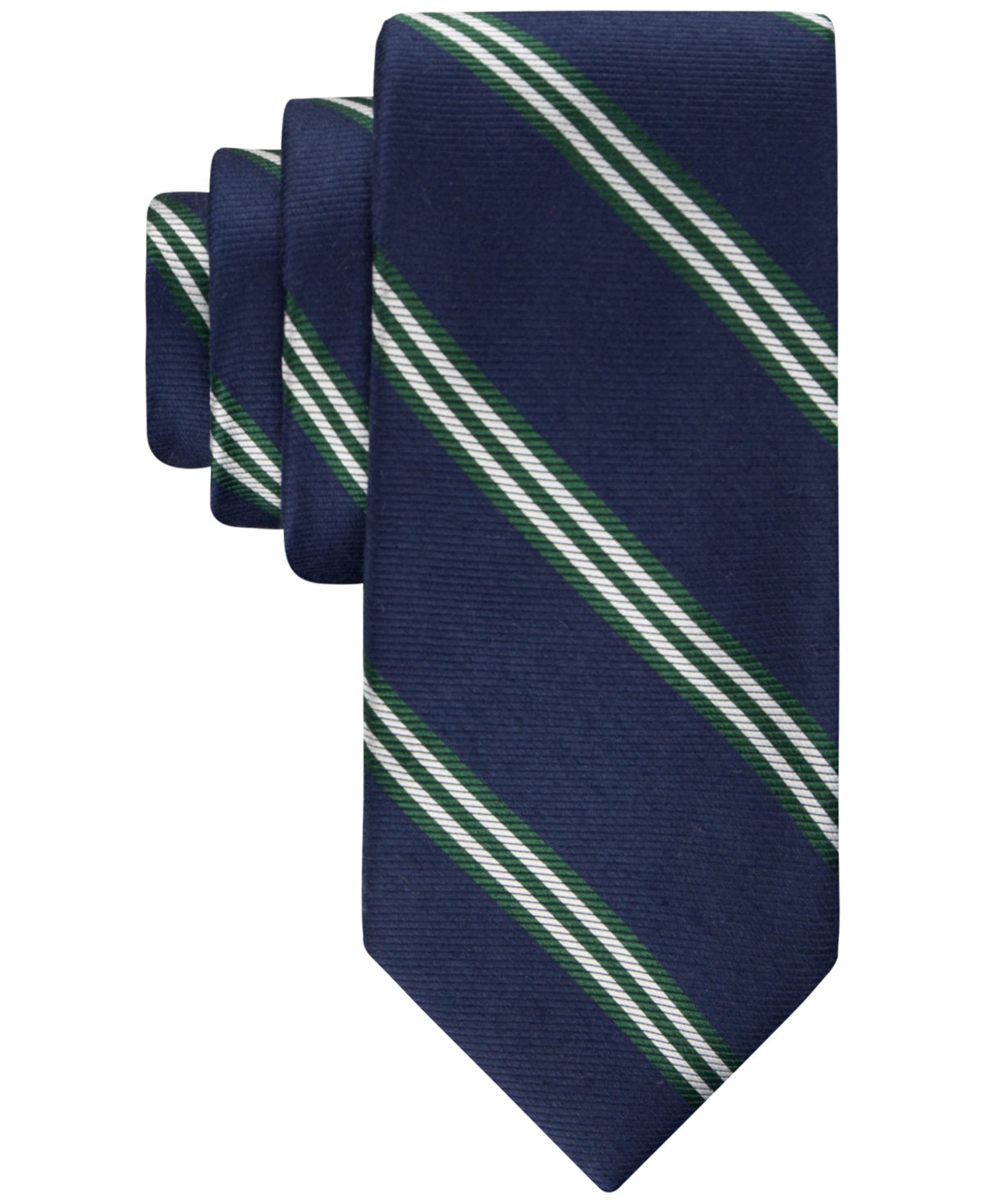 Tommy Hilfiger Mens Necktie Navy Green Twill Bar Stripe Tie