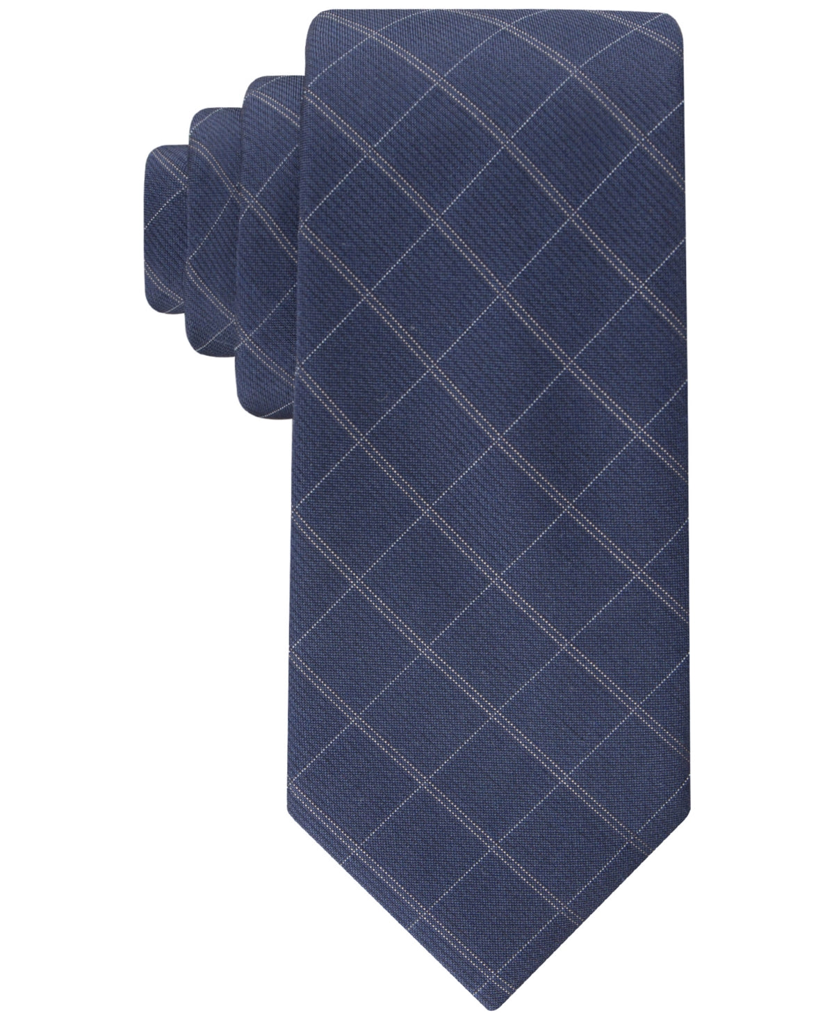 Calvin Klein Men's Washed Denim Necktie Windowpane Navy