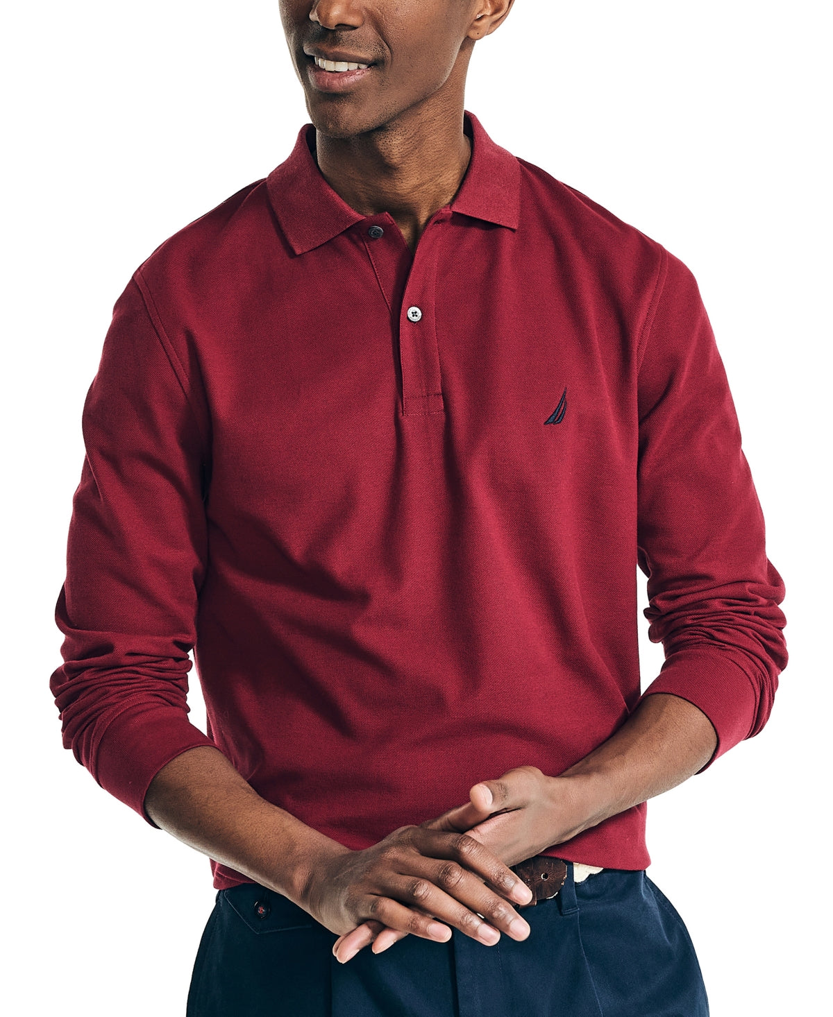 Nautica Men's Classic Fit Long Sleeve Polo Shirt Biking Red Medium