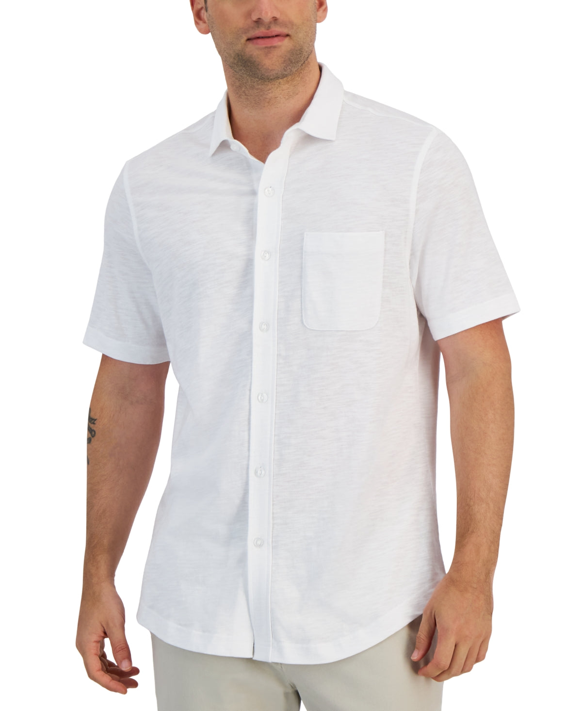 Club Room Men's Regular Fit Knit Short Sleeve Button Down  Shirt White XXL