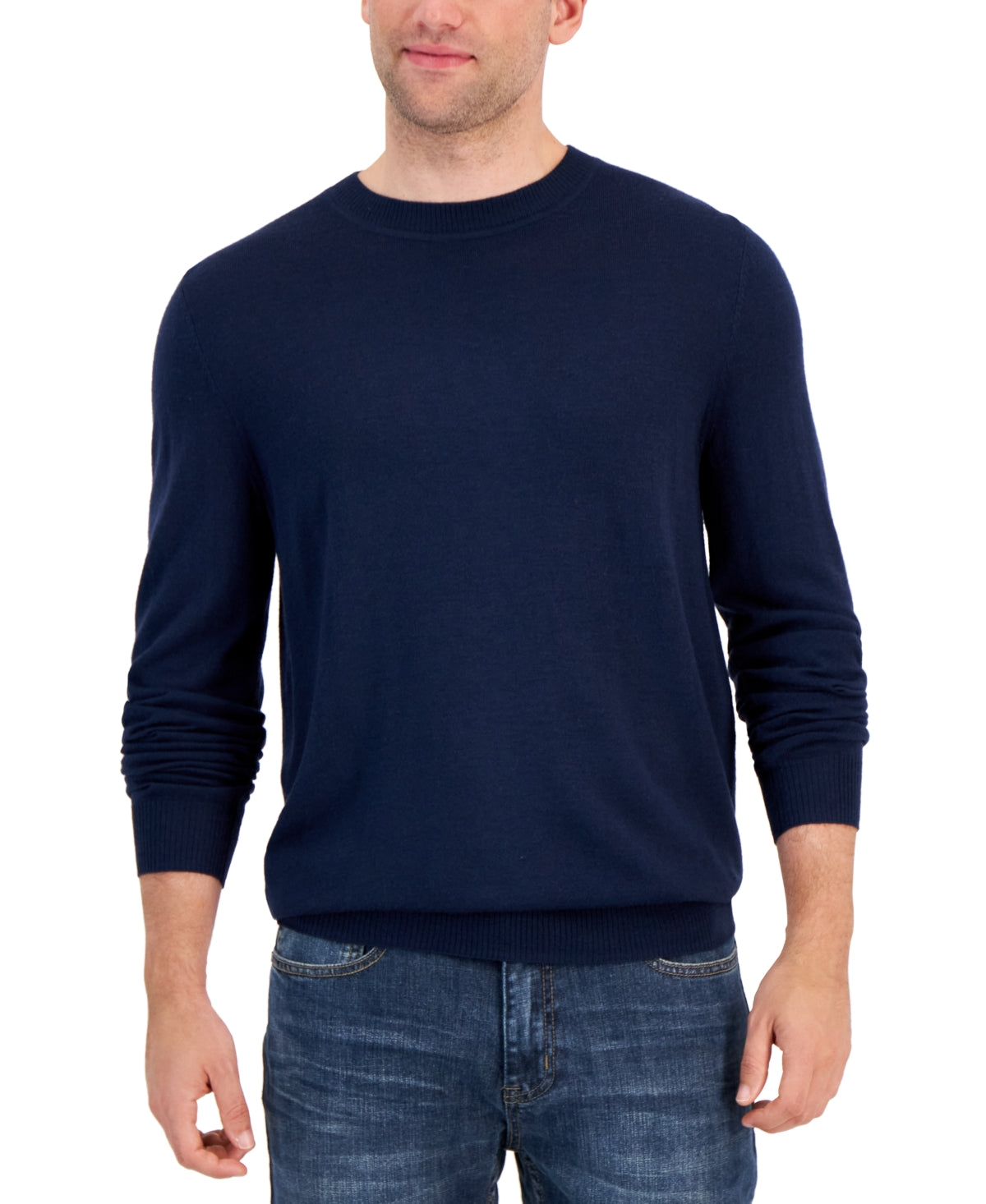 Alfani Men's Long Sleeve Crewneck Merino Sweater Neo Navy Blue XXL