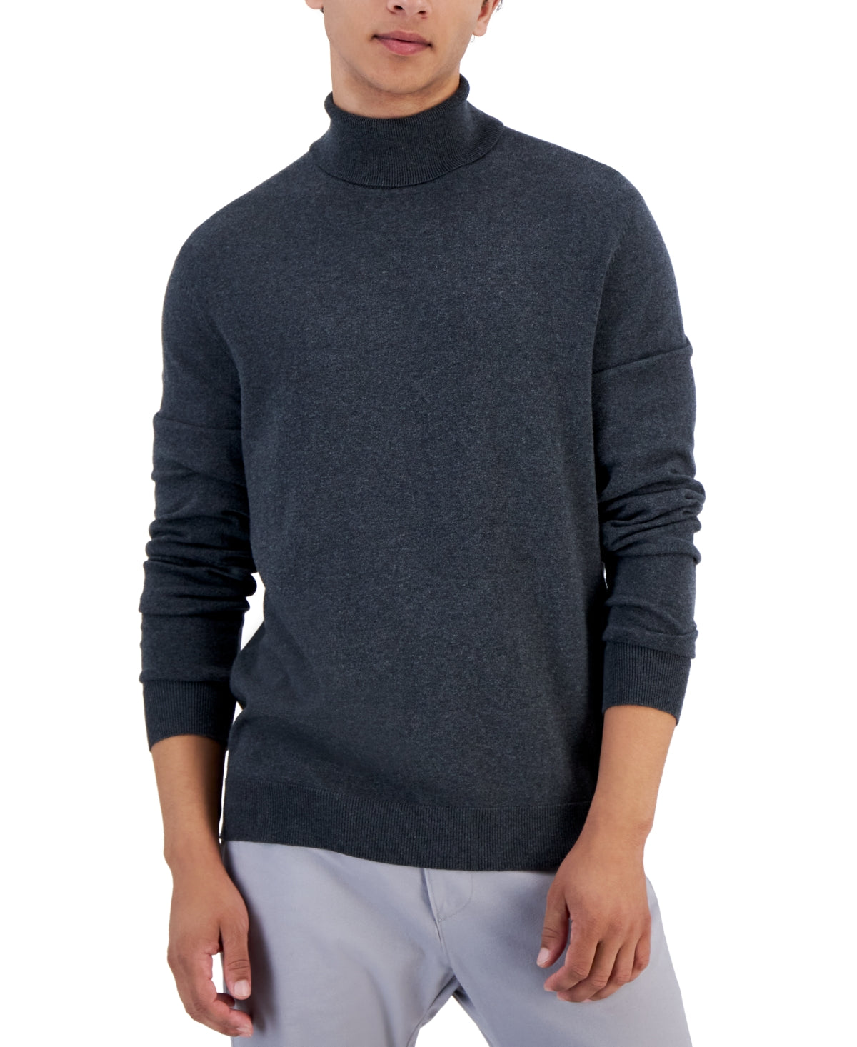 Alfani Mens Regular Fit Textured Mock Neck Sweater Twill Black Small