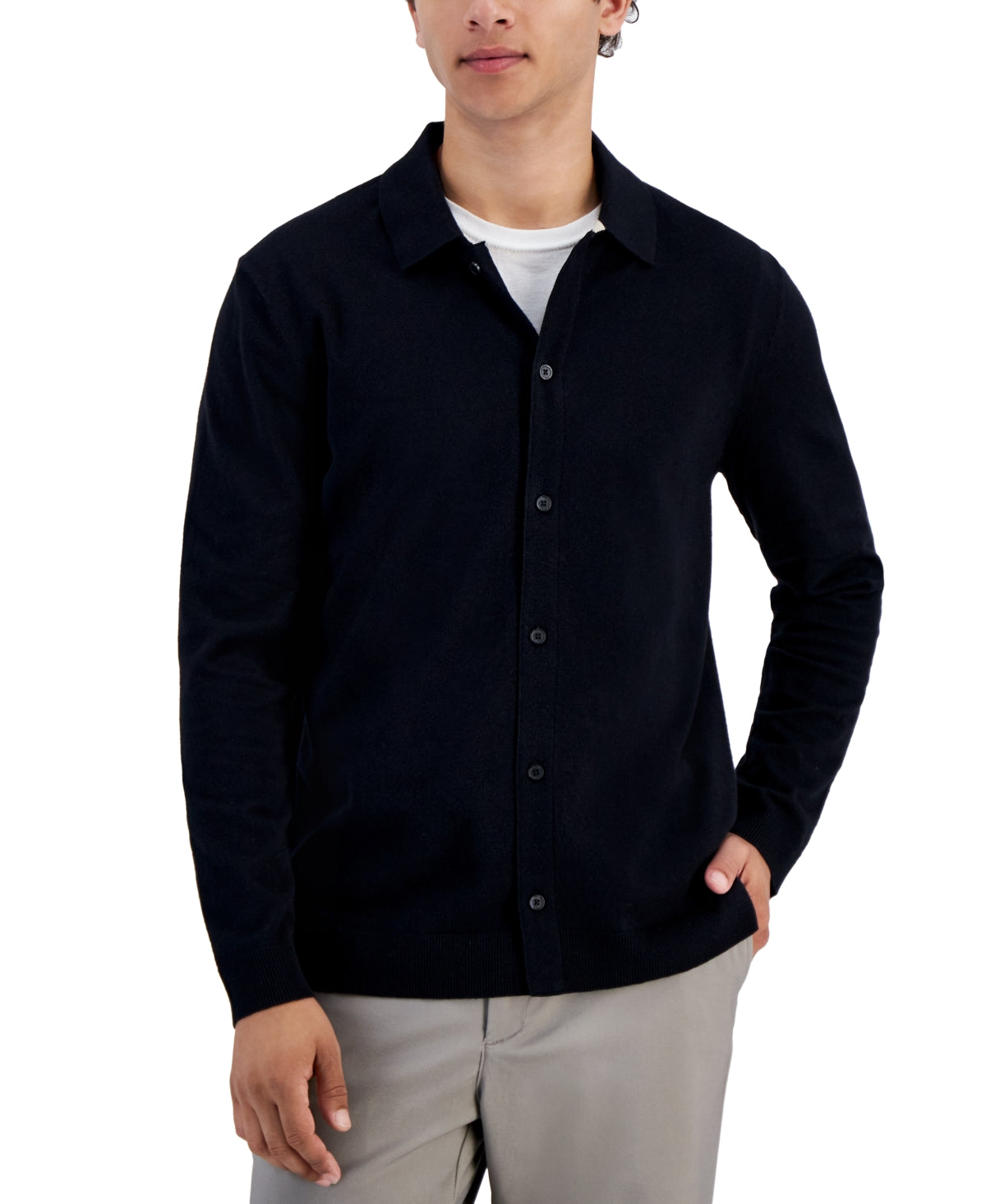 Alfani Men's Refined Regular Fit Textured Cardigan Sweater Deep Black 2XL