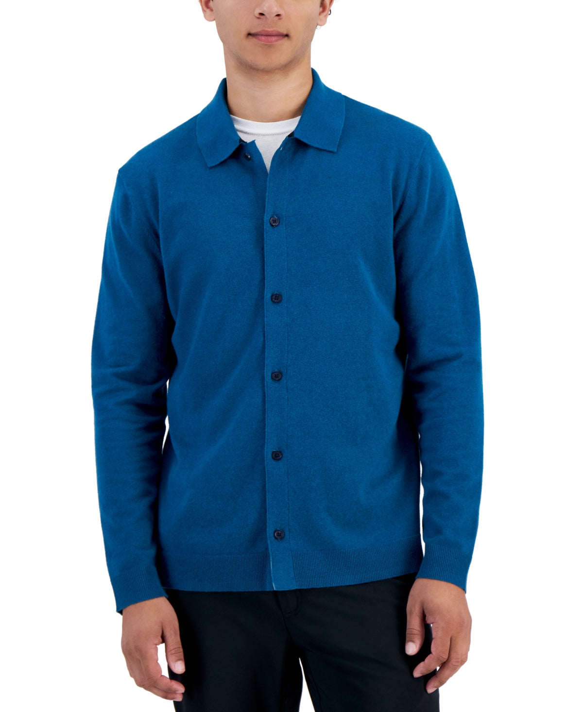 Alfani Mens Refined Regular Fit Textured Cardigan Blue Gem Large